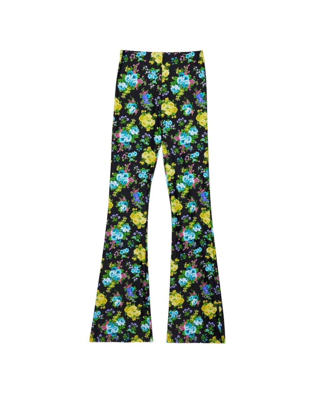 MSGM Green Pantalon Évasé À Fleurs