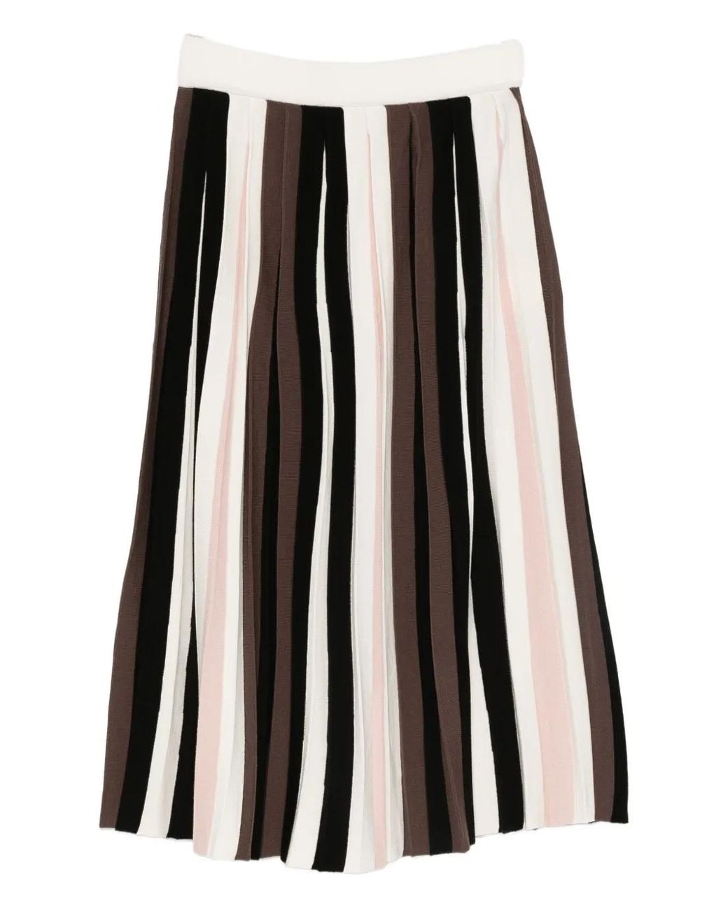 Max Mara Black Striped Pleated Midi Skirt