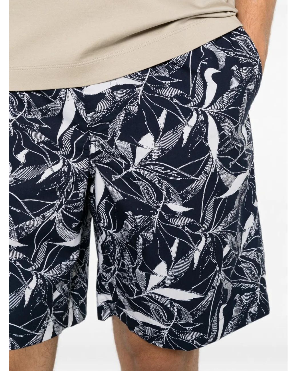 Michael Kors Blue Leaf-Print Drawstring Shorts for men