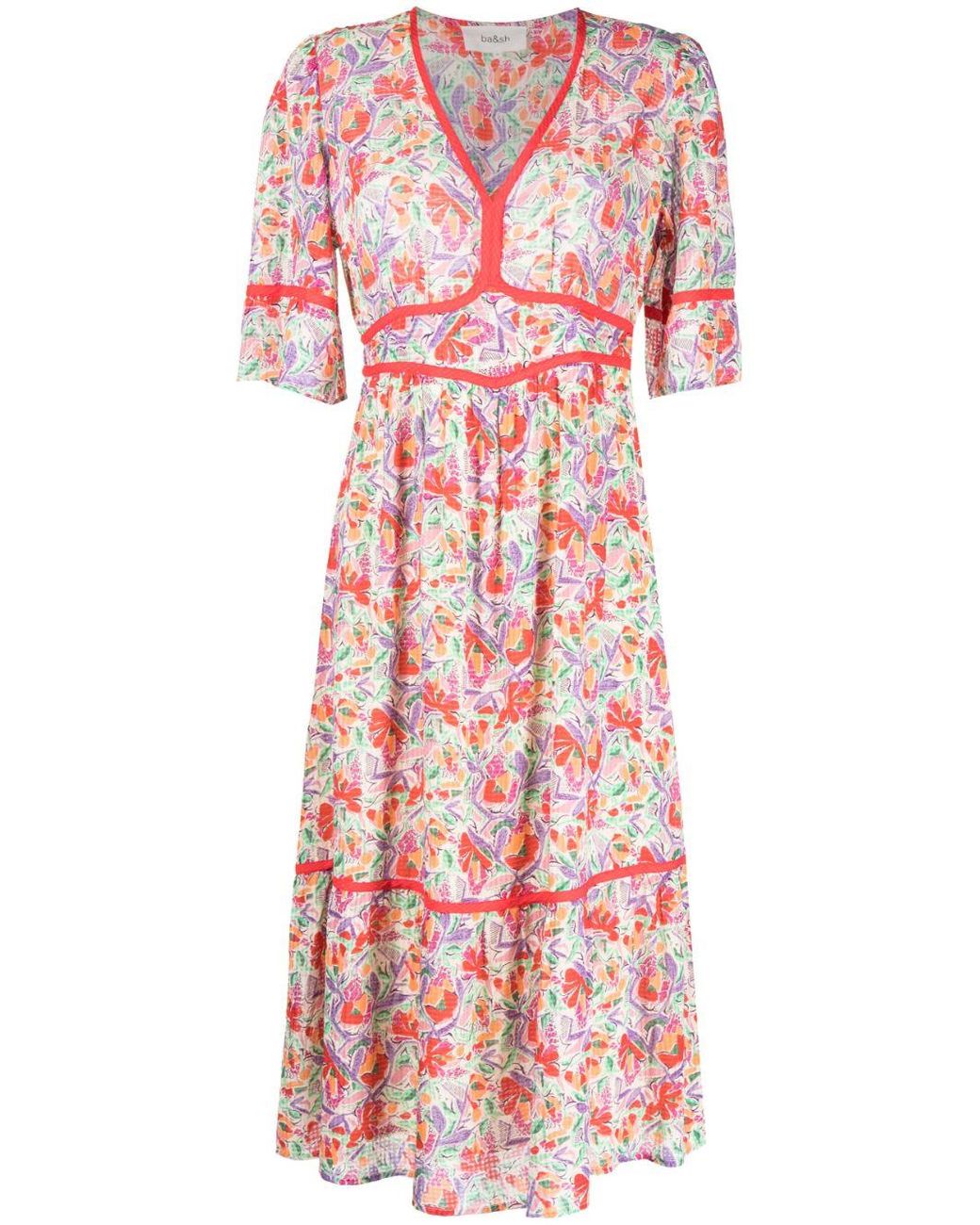 Ba&sh Aquila Floral-print Crepe Dress in Red | Lyst