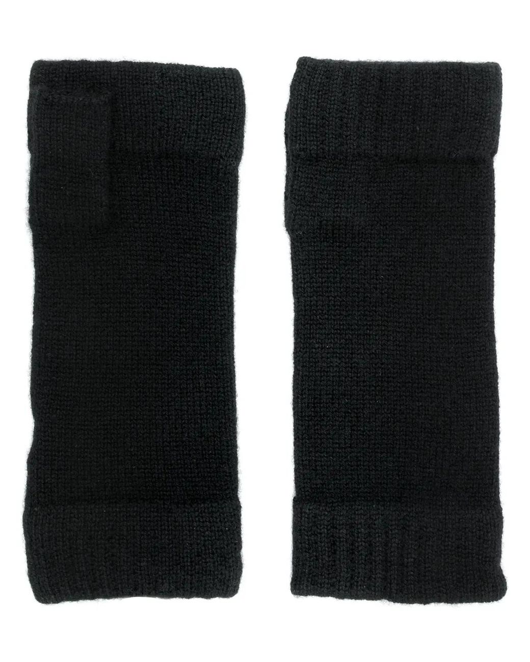 N.Peal Cashmere Black Finger-Less Knitted Gloves for men