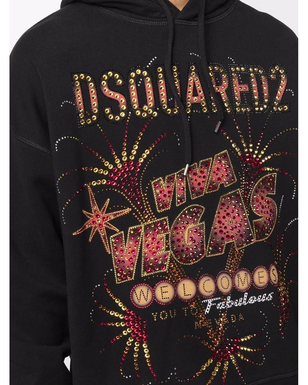 DSquared² Black Las Vegas Print Cotton Hoodie for men