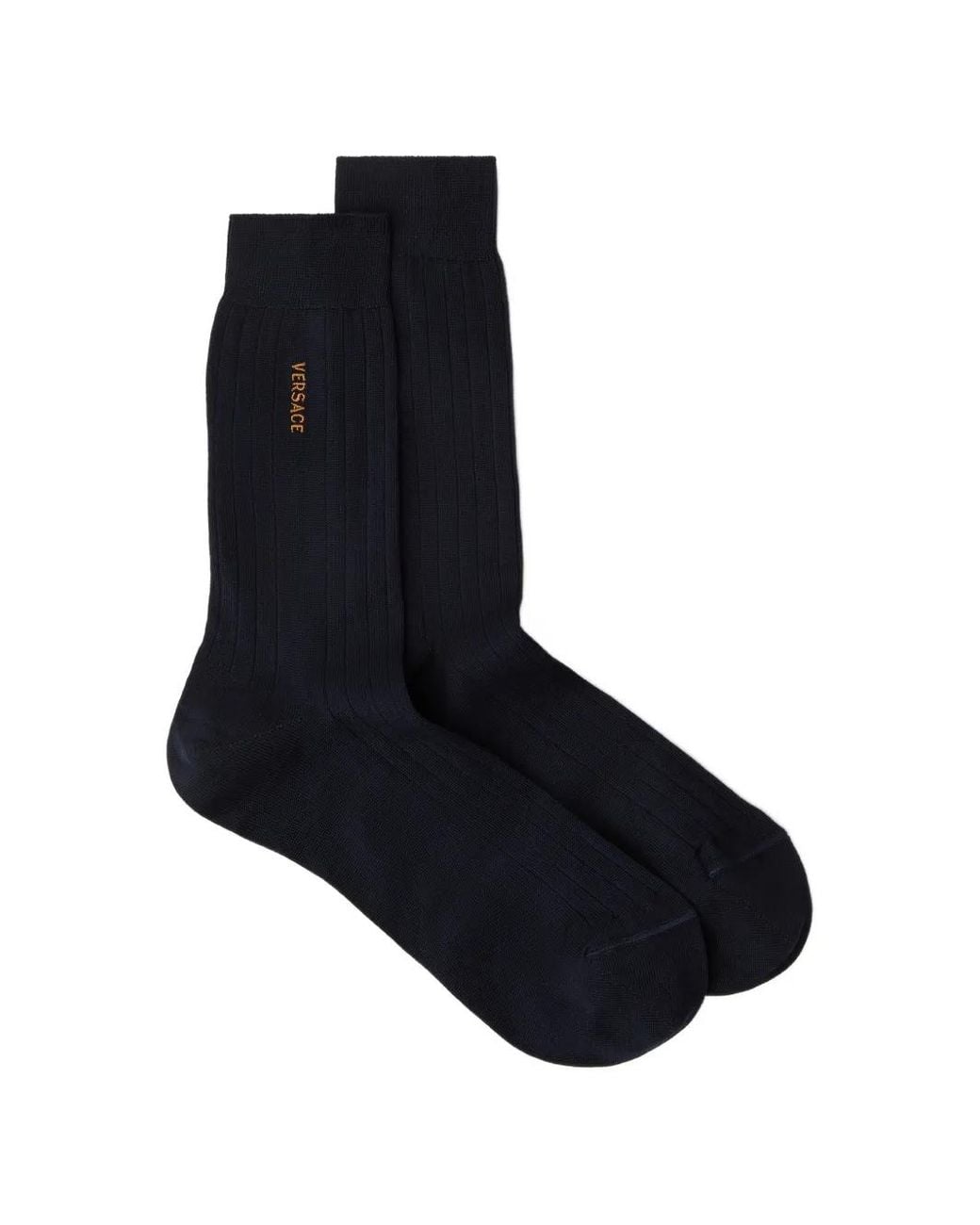 Versace Black Embroidered Cotton Ribbed Socks for men