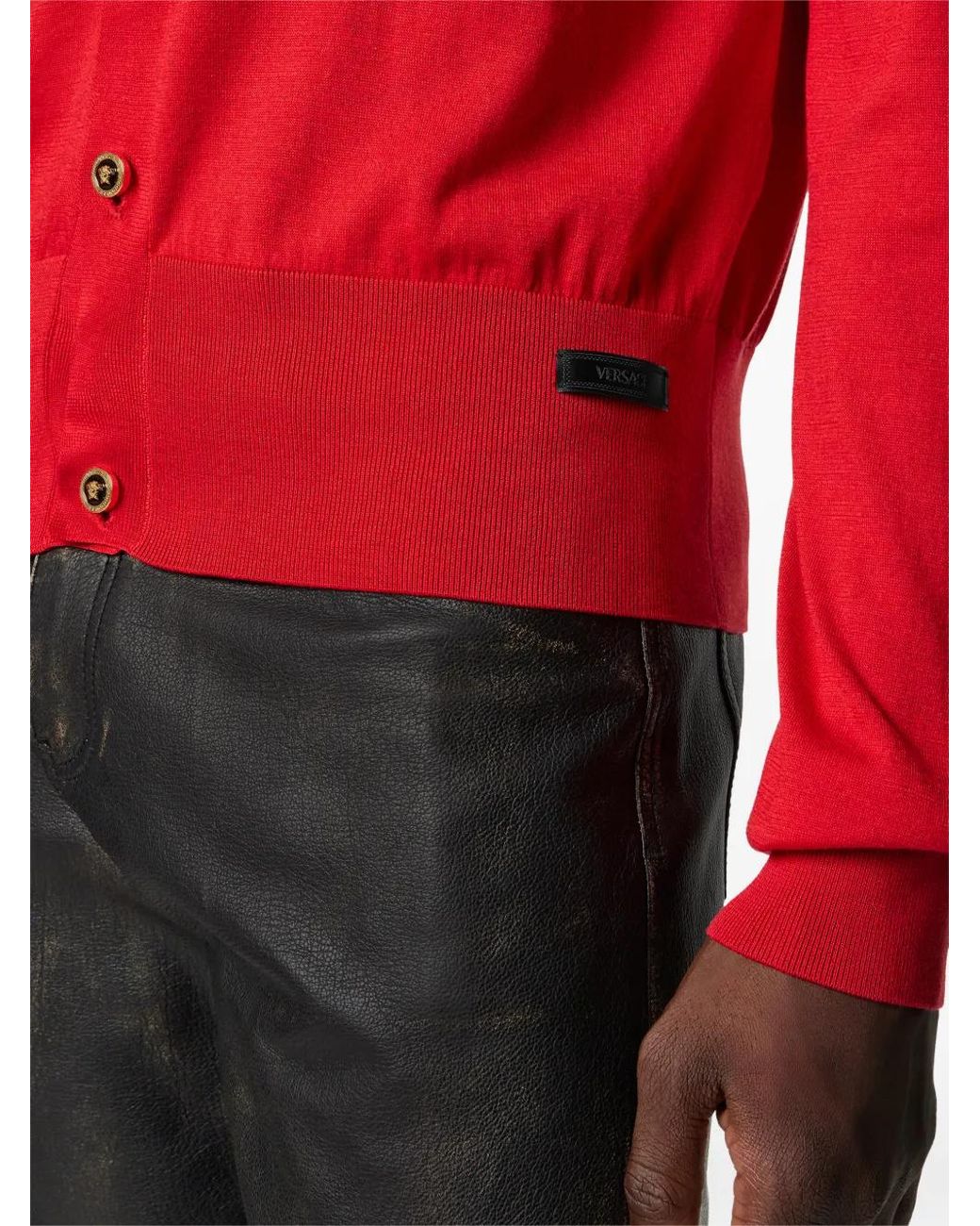 Polo De Punto De Seda Y Algodón Versace de hombre de color Red