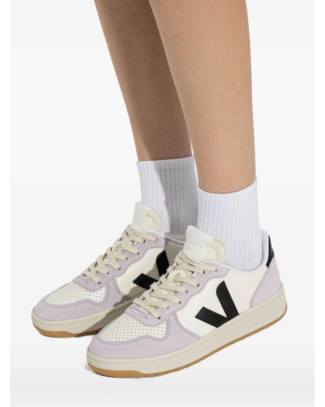 Veja White V-10 Panelled Sneakers