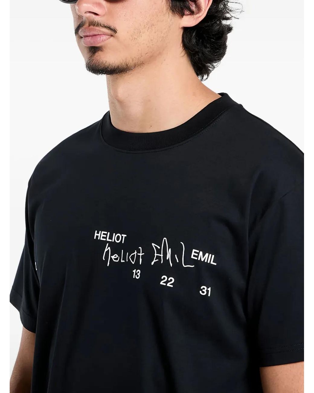 HELIOT EMIL Black Fulgens Graphic-Print T-Shirt for men