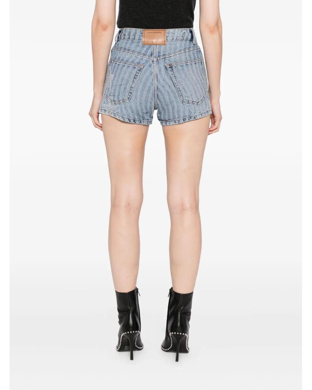 Alexander Wang Blue Crystal-Embellished Striped Denim Shorts