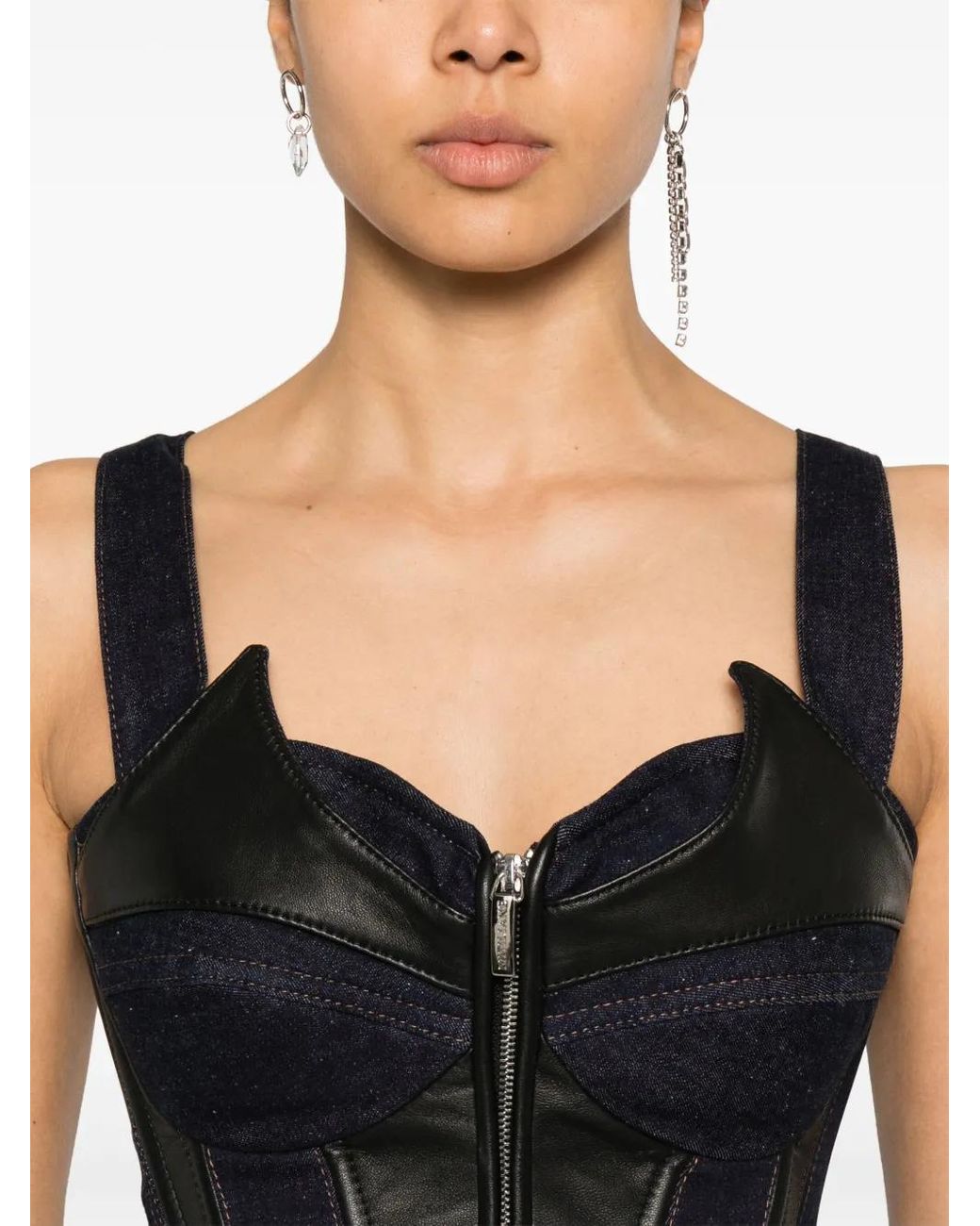 MITILIANE COUTURE Black Denim-Insert Corset Top