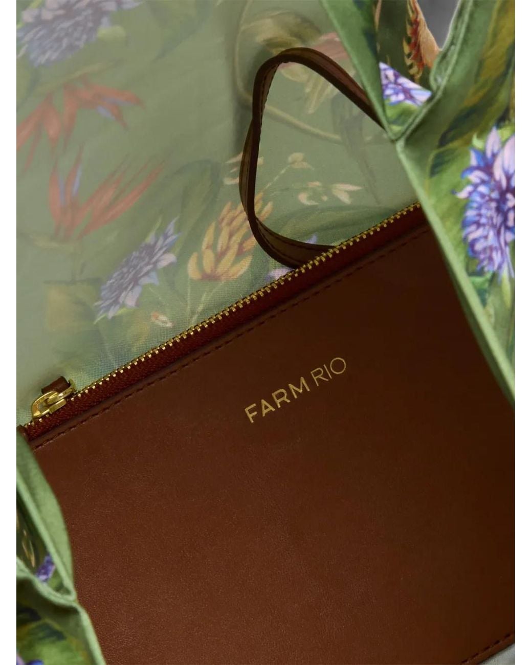 Farm Rio Green Tropical-Print Fish-Handle Shoulder Bag