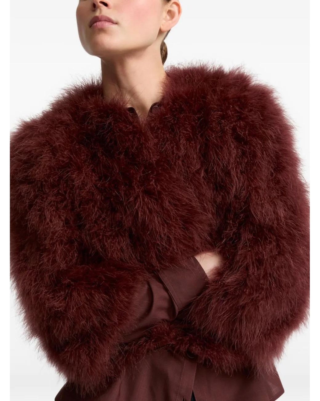 Yves Salomon Red Feather-Embellished Jacket
