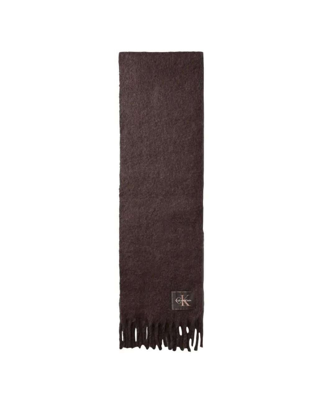Calvin Klein Brown Logo-Patch Fringed Scarf
