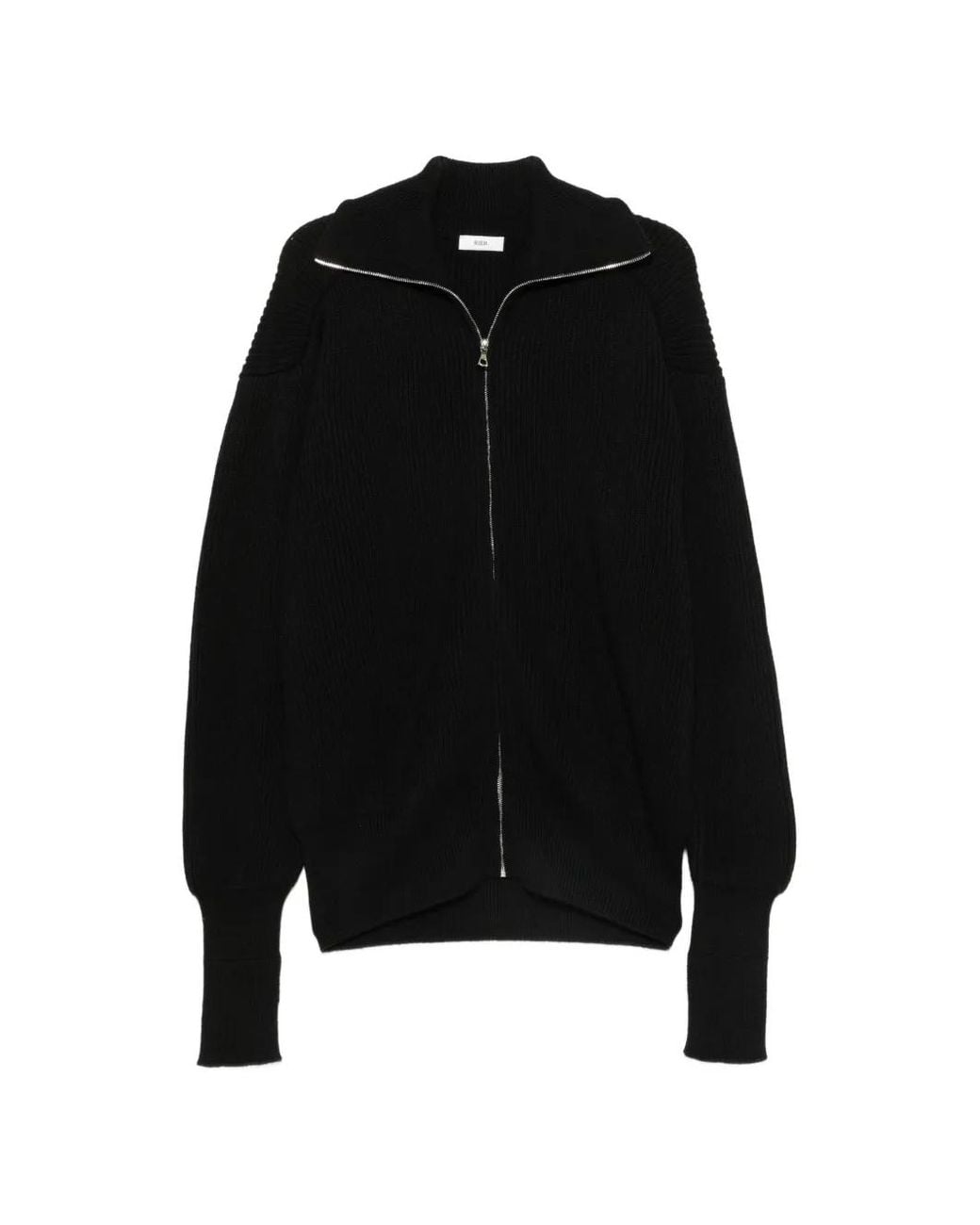 Rier Black Fisherman-Rib Zip-Fastening Cardigan for men