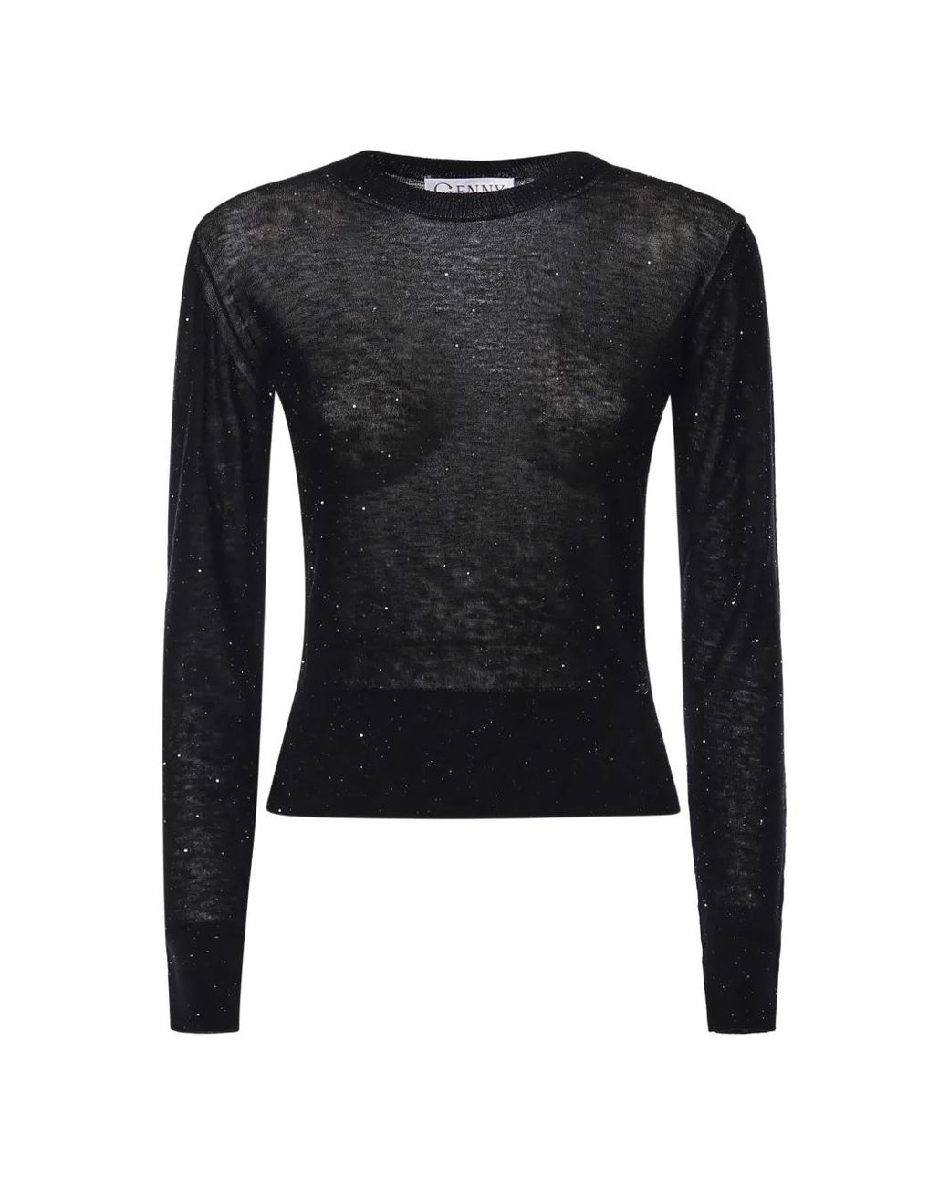 Genny Black Sequin-Embellished Semi-Sheer Sweater