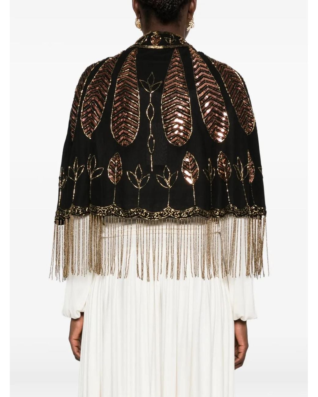 Forte_forte Black Sequin-Embellished Fringed Cape