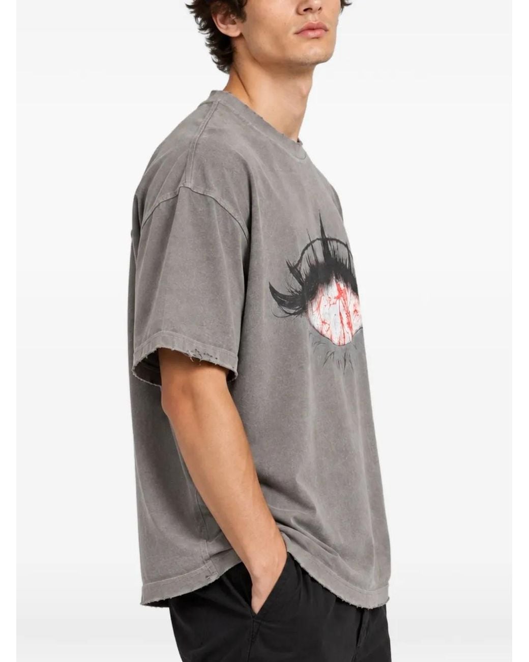 WARMAN Gray Graphic-Print Distressed T-Shirt for men