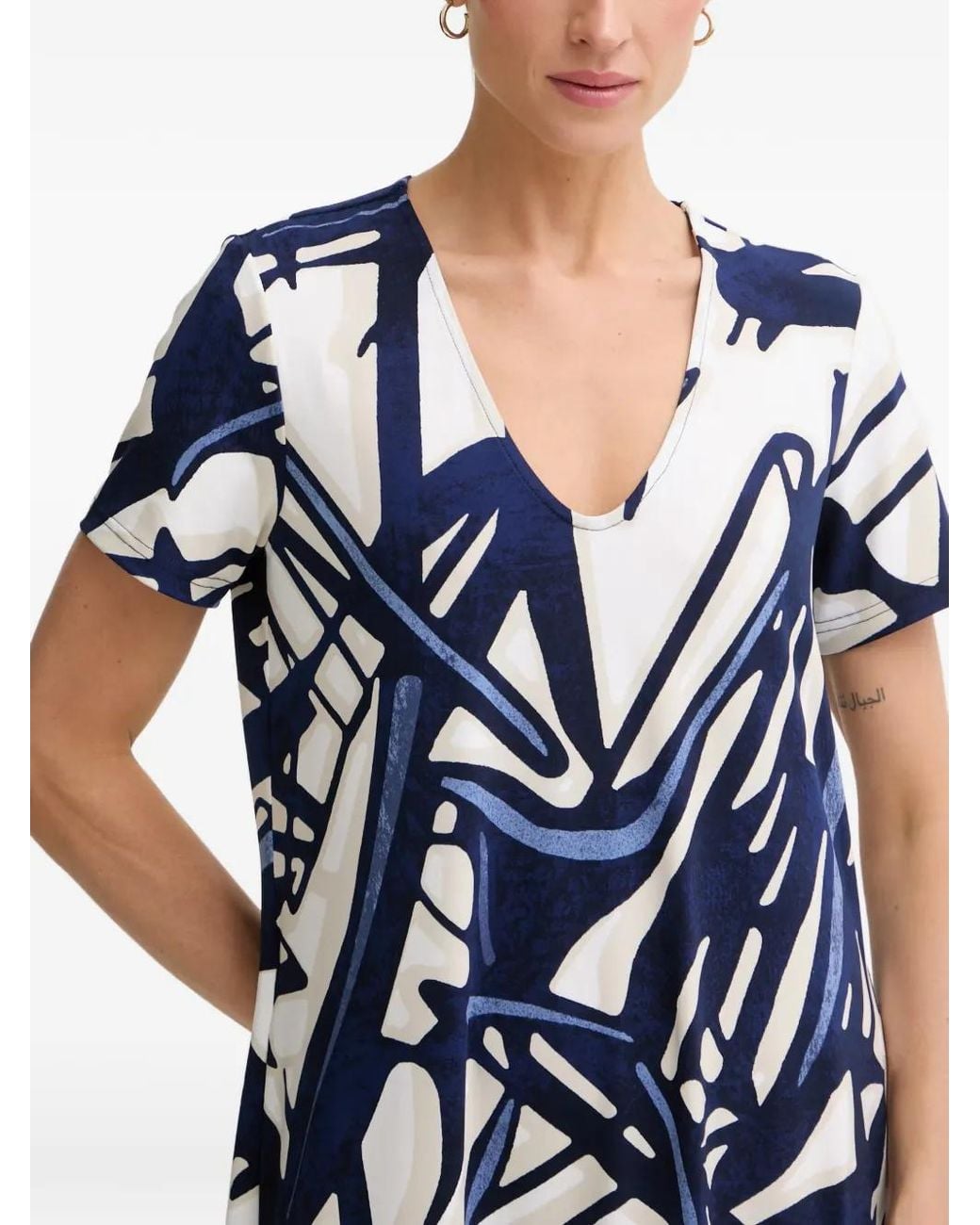 Joseph Ribkoff Blue Abstract-Print V-Neck Midi Dress