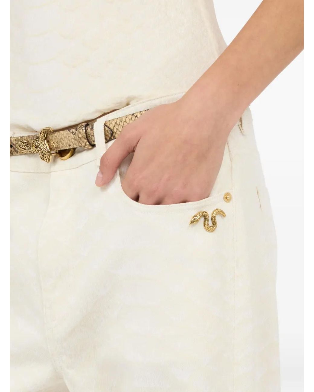 Roberto Cavalli White Scale-Print Jeans