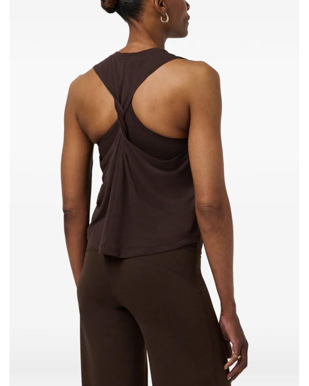 Sweaty Betty Brown Soft Flow Studio Twist-Back Sleeveless Top