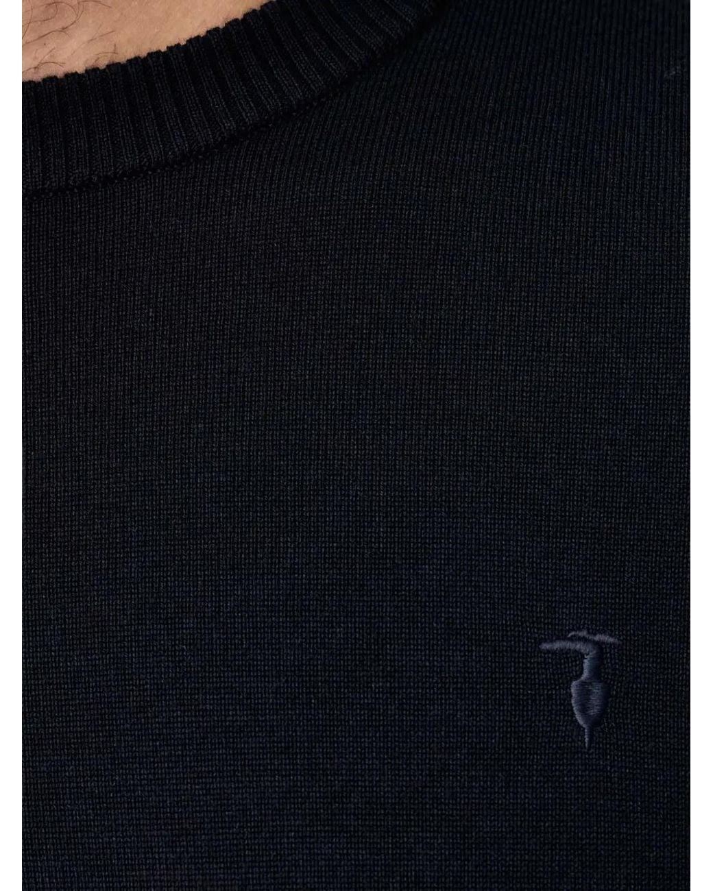Trussardi Black Logo-Embroidered Crew-Neck Sweater for men