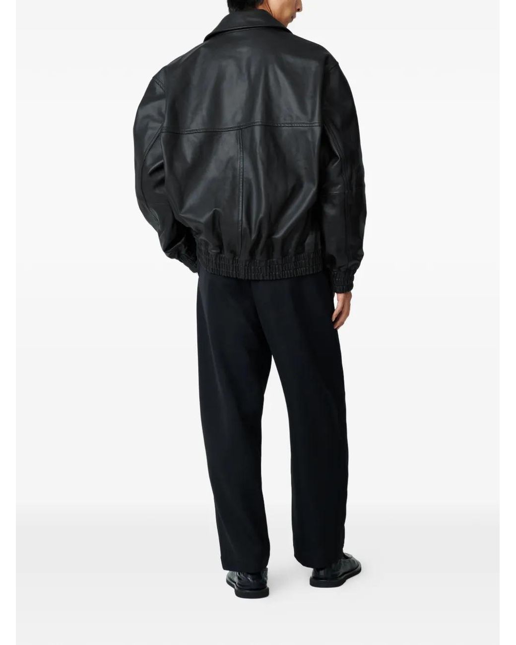 Studio Nicholson Black Veste En Cuir Piston À Fermeture Zippée