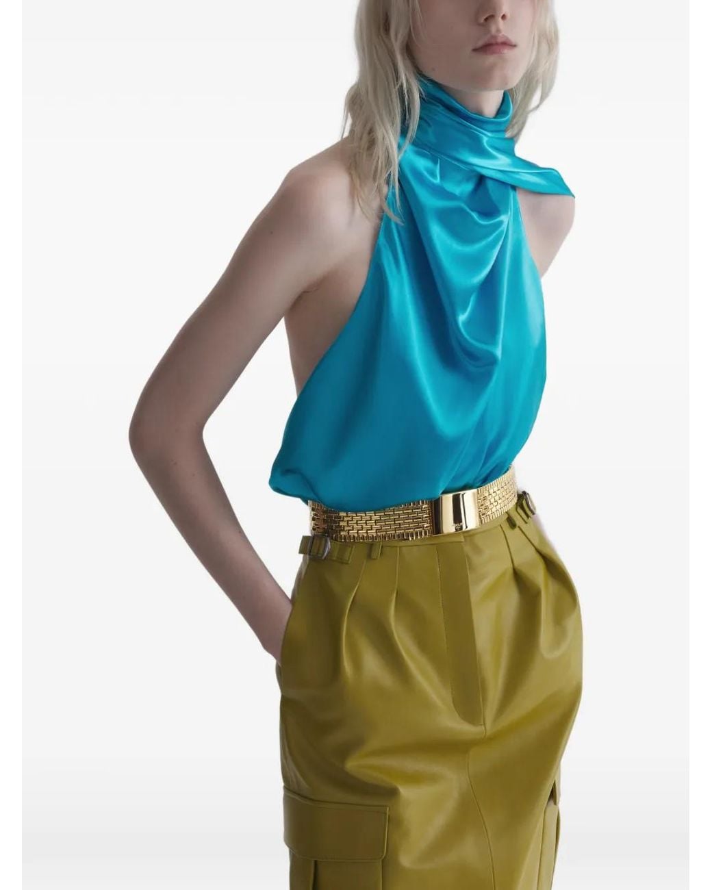 Mugler Blue Backless Scarf Top