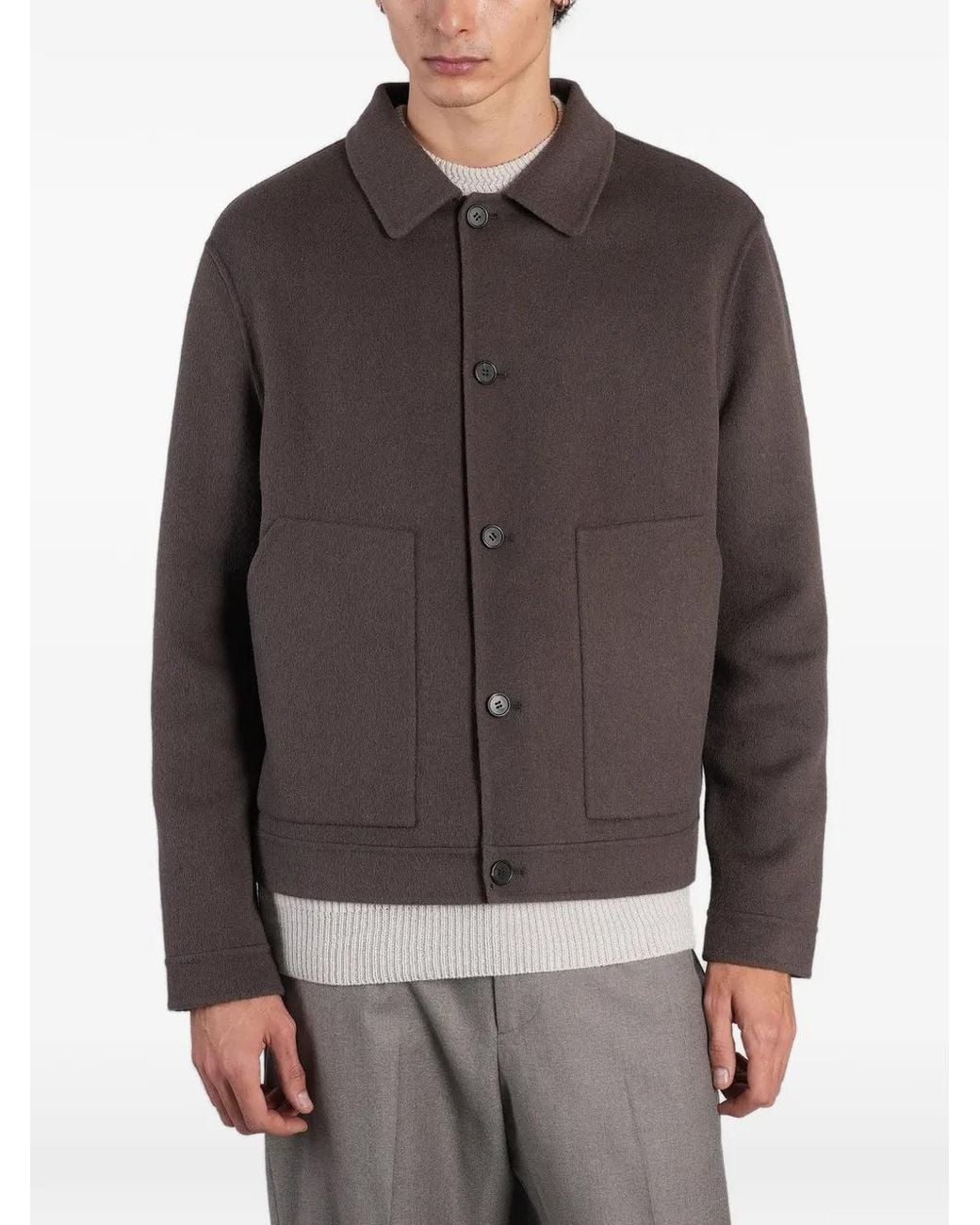 Low Brand Gray Button-Up Patch-Pocket Shirt Jacket for men