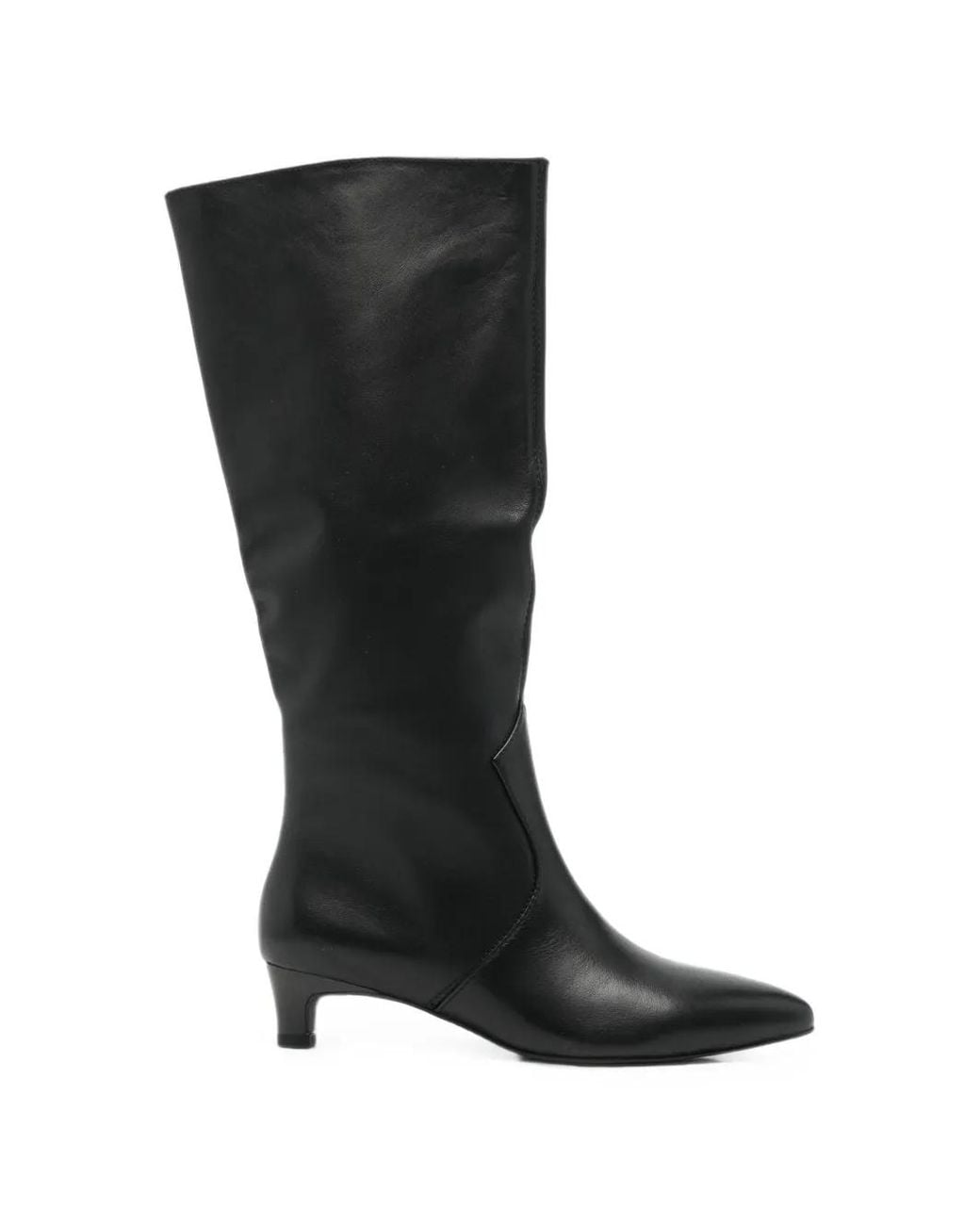 Linda Baumann Black Pointed-Toe Side-Zip Knee-High Boots