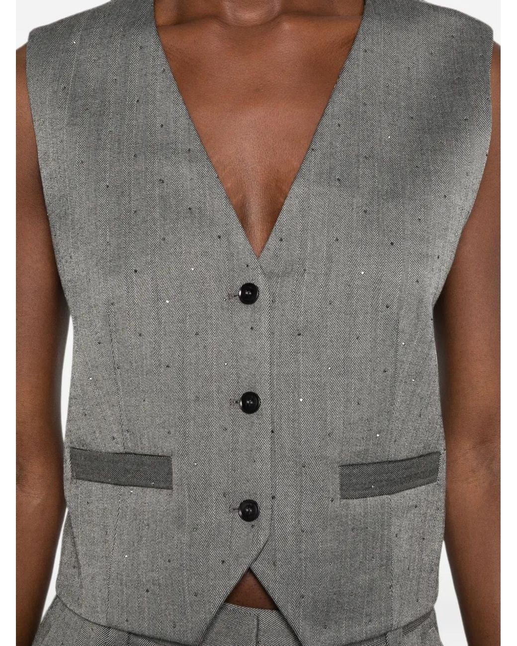 Maje Gray Tailored Rhinestone Waistcoat