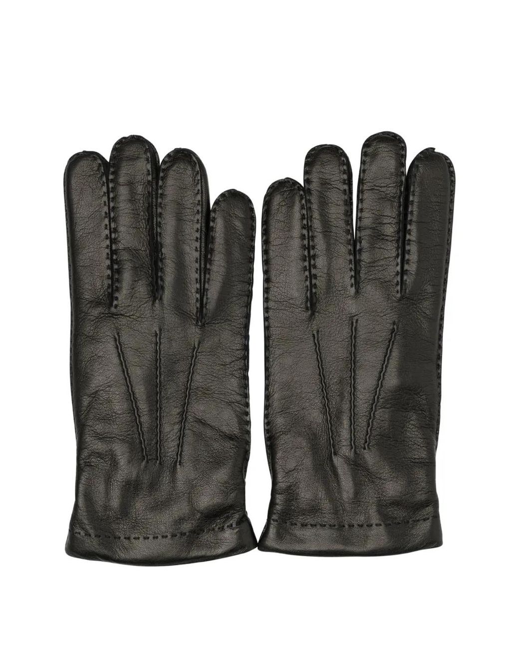 Restelli Black Stitch-Detail Leather Gloves for men