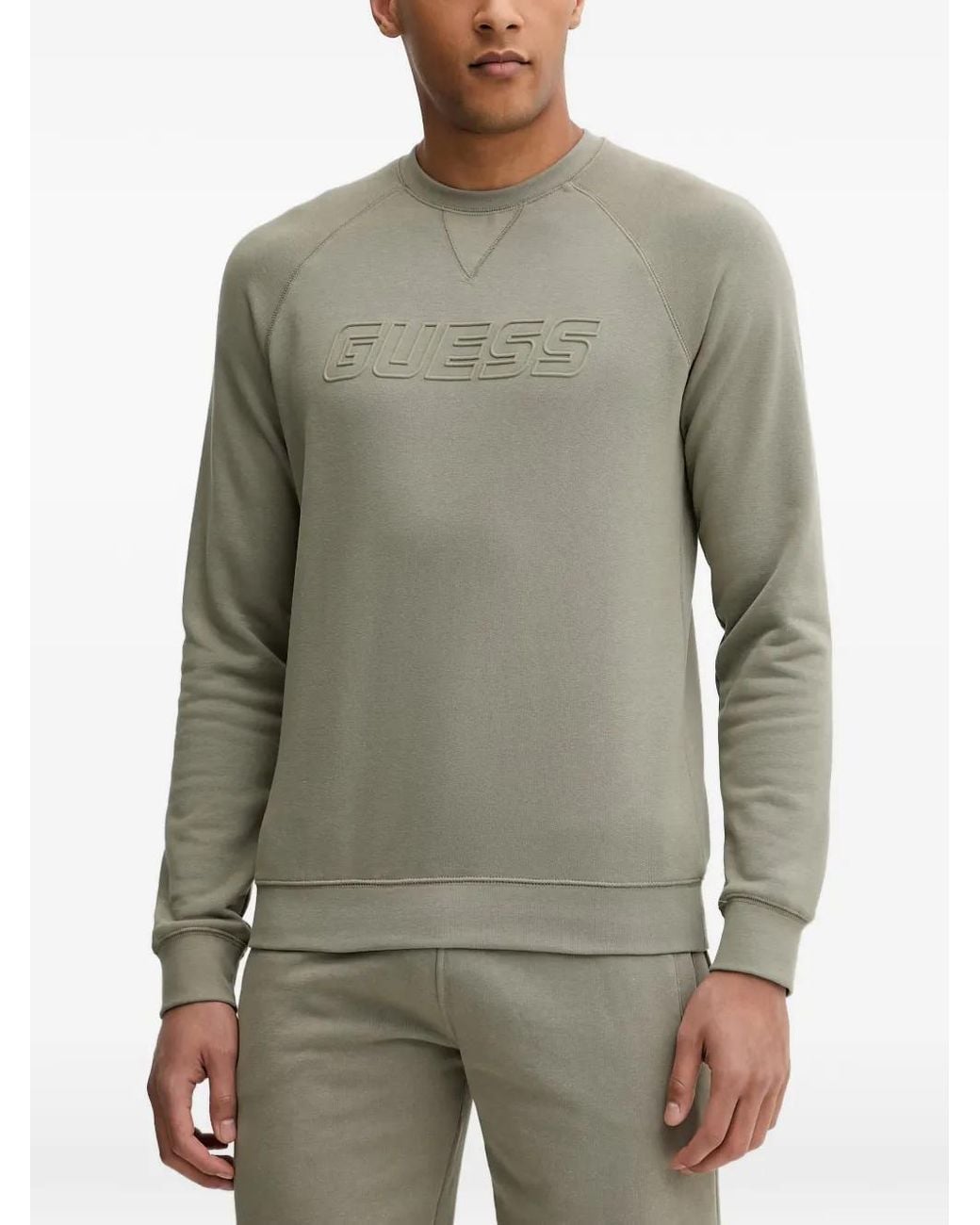 Guess Gray Logo-Embossed Sweatshirt for men