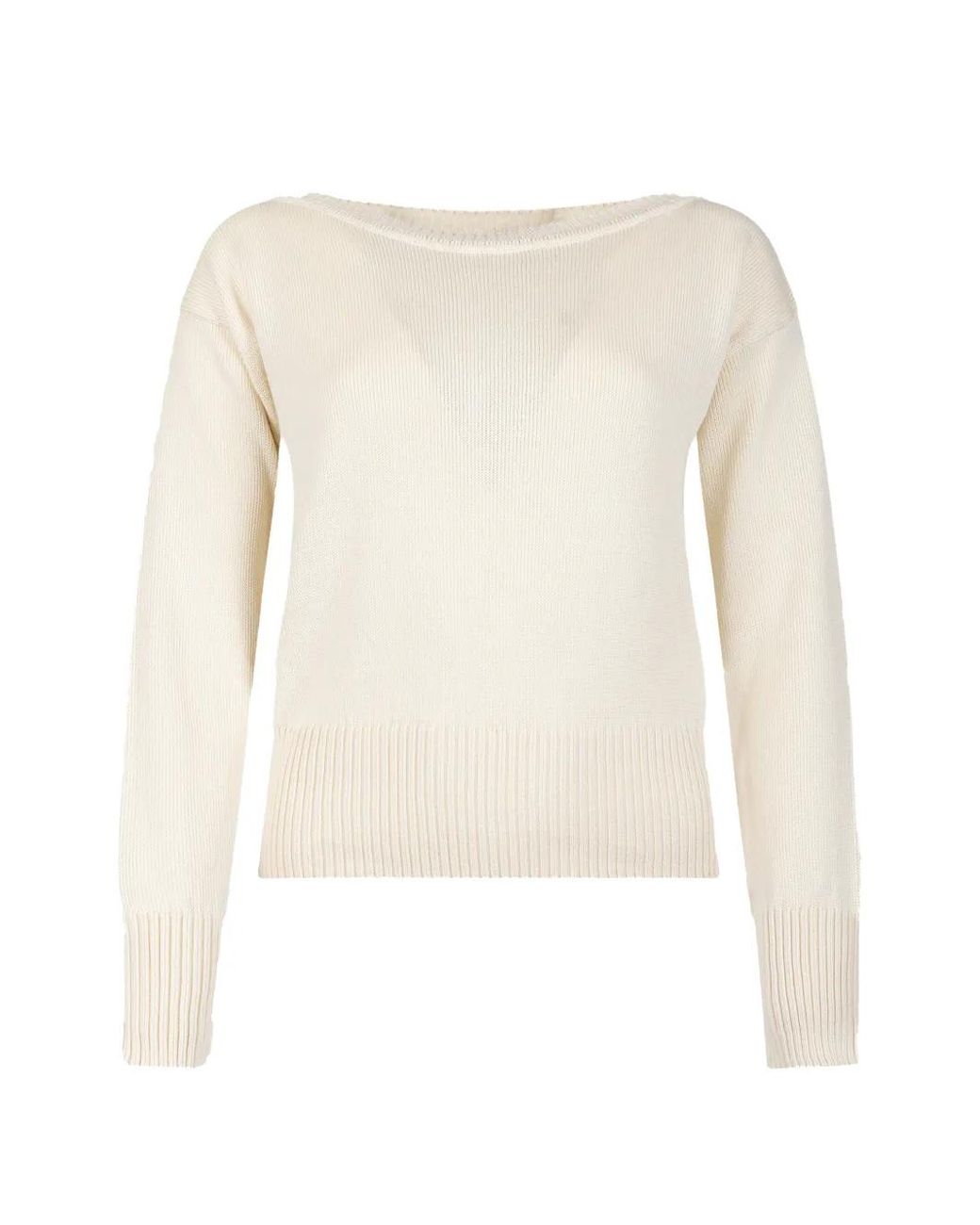 Weekend by Maxmara White Boat-Neck Ribbed-Trim Sweater
