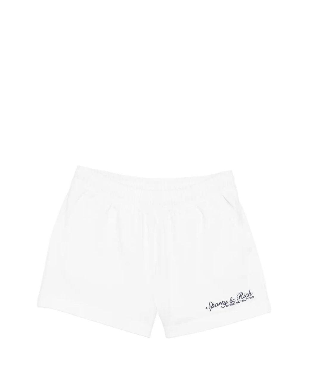 Sporty & Rich White Logo-Embroidered Elasticated Shorts
