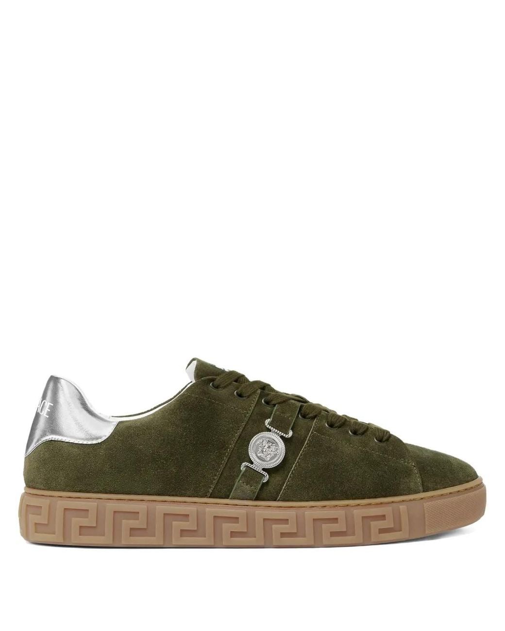 Versace Green Greca Embellished Suede Sneakers for men