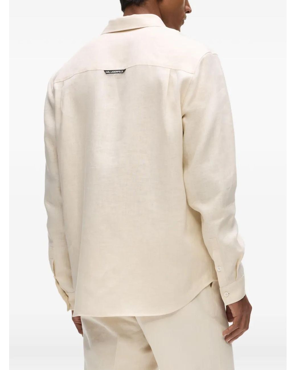 Karl Lagerfeld White Monogram Linen Shirt for men