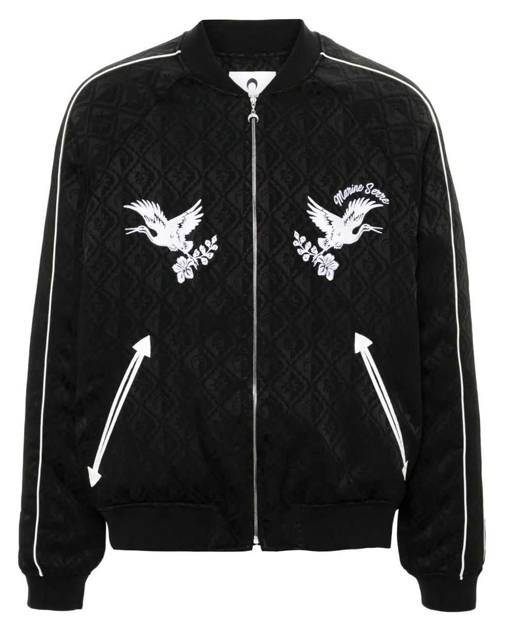 MARINE SERRE Black Jacquard Viscose Bomber Jacket for men