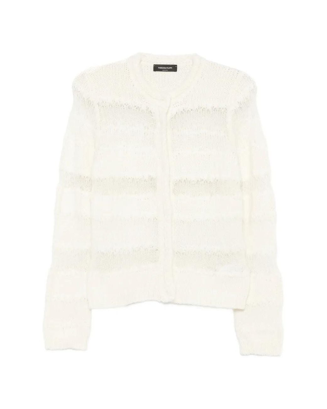 Fabiana Filippi White Open-Knit Striped Cardigan