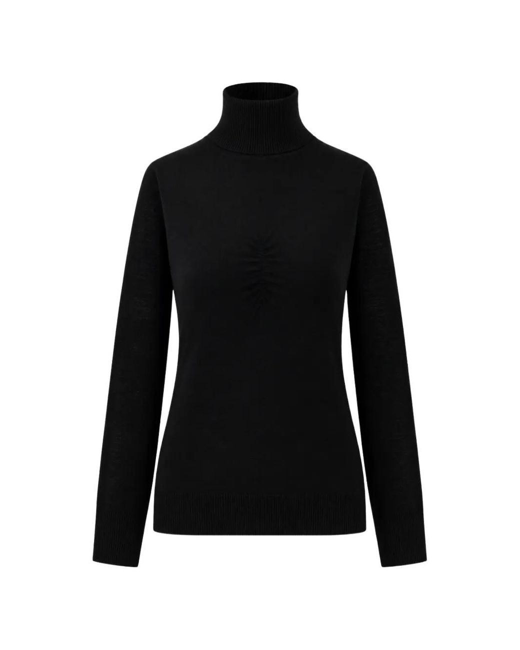 SOLOTRE Black Ruched Roll-Neck Sweater