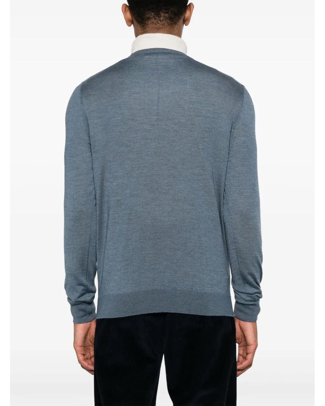 Colombo Blue Fine-Knit V-Neck Jumper for men