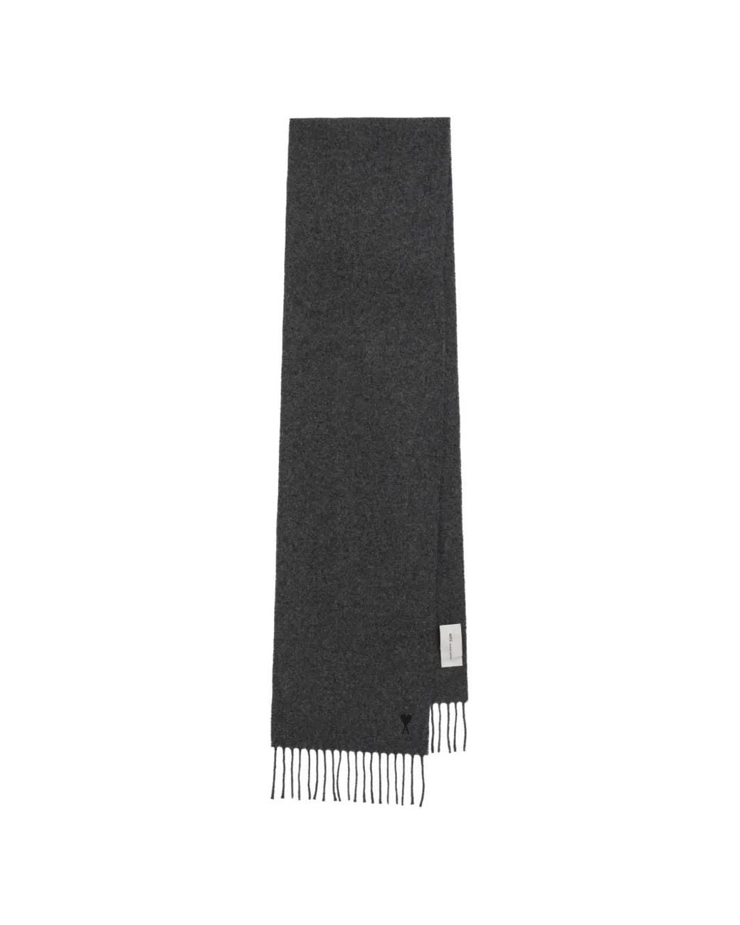 AMI Black Ami De Coeur Embroidered Scarf for men
