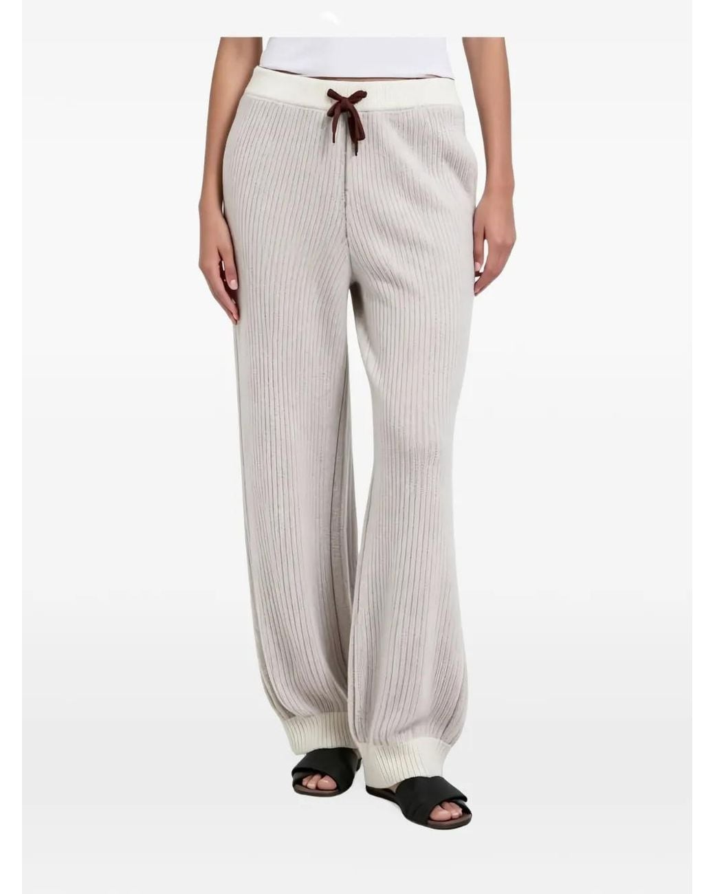 Brunello Cucinelli Gray Ribbed-Knit Track Pants