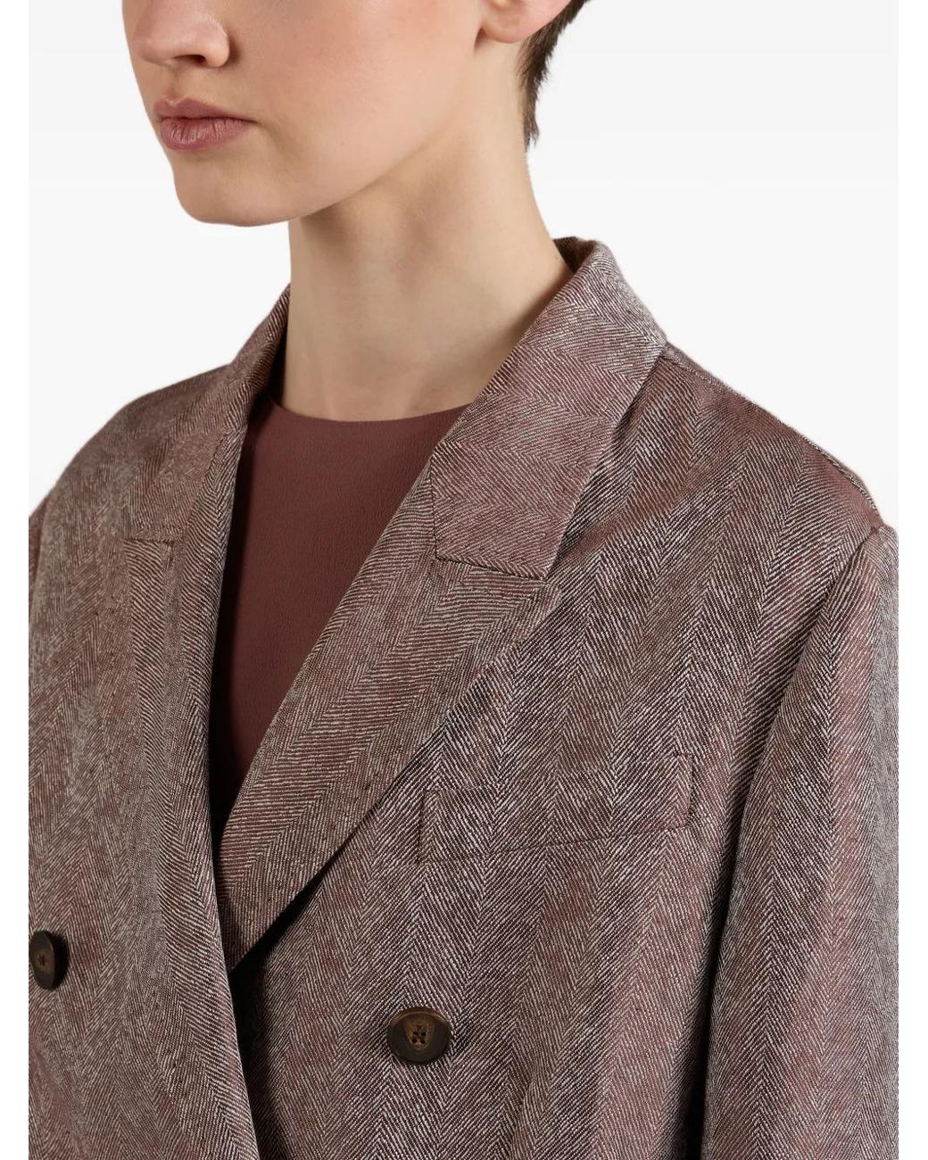 Slowear Brown Double-Breasted Herringbone Blazer