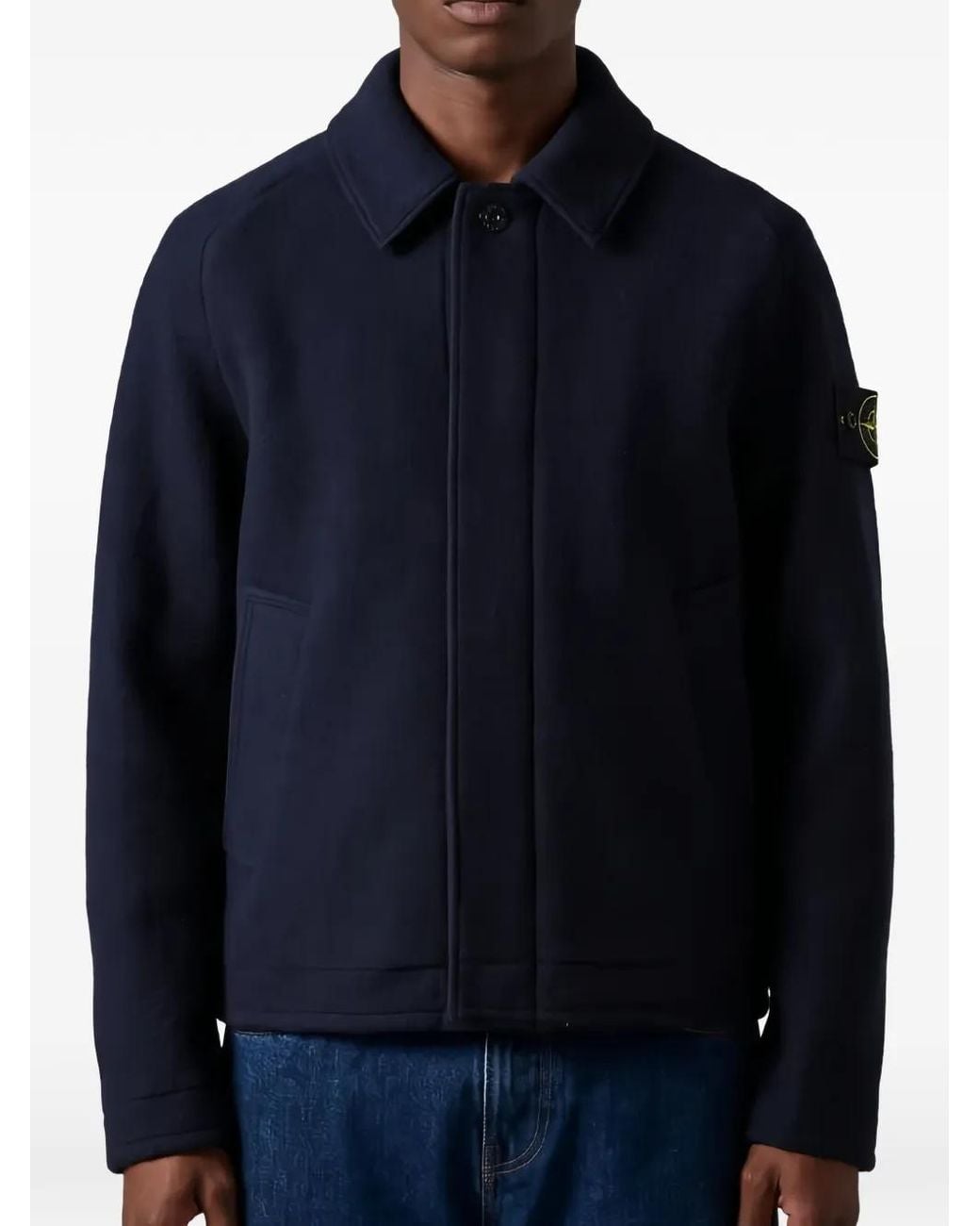 Stone Island Geknöpfte Jacke Mit Logo-Patch in Blue für Herren