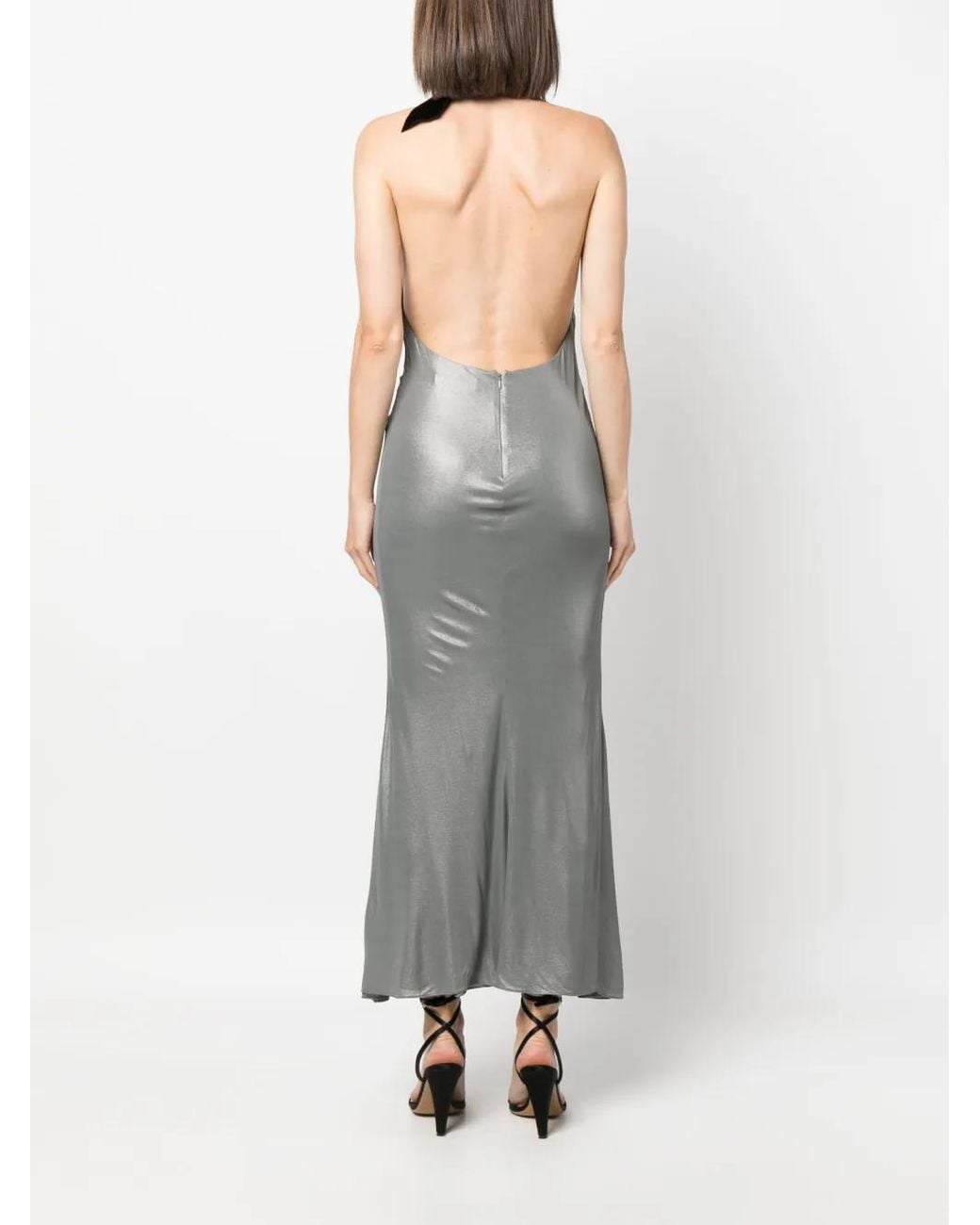 Alessandra Rich Gray Halterneck Open-Back Evening Dress