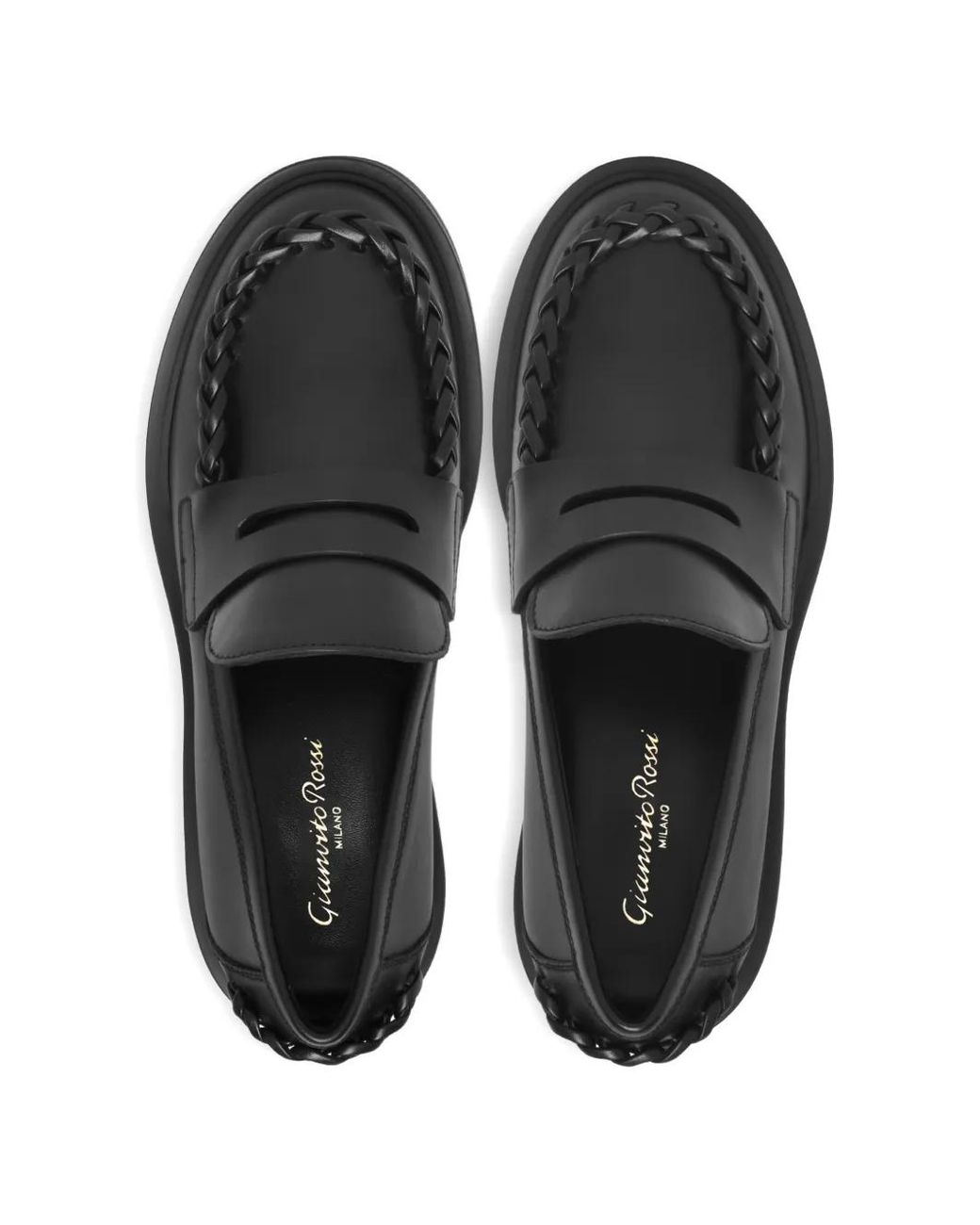 Gianvito Rossi Black Yuna Braided-Detail Loafers