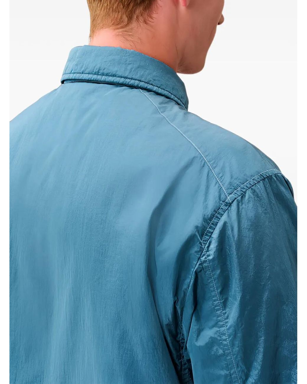 C P Company Blue Chrome-R Lens Padded Button Overshirt for men