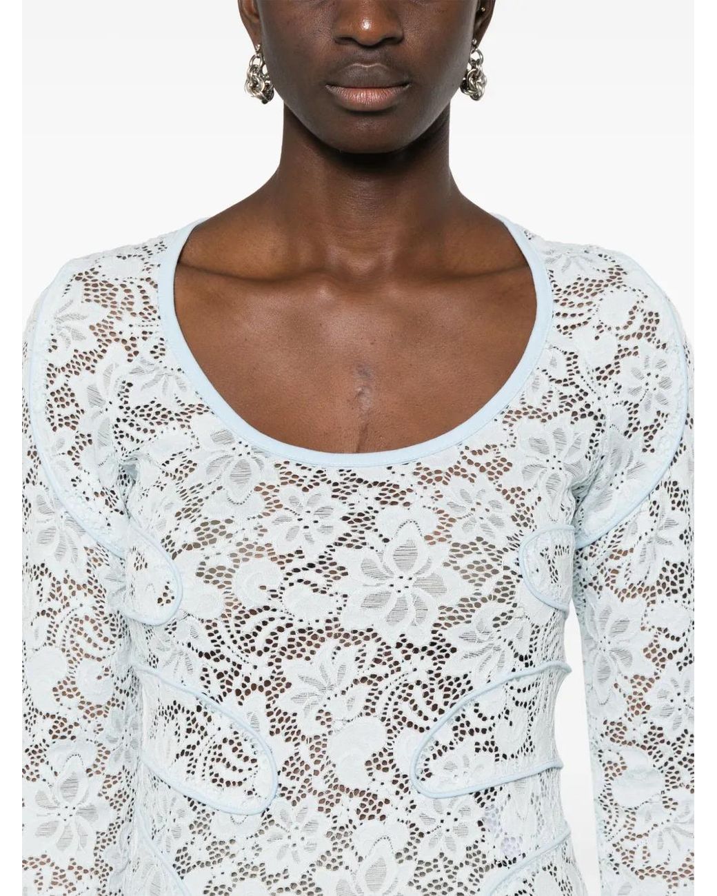 Eckhaus Latta White Seraph Floral-Lace Top