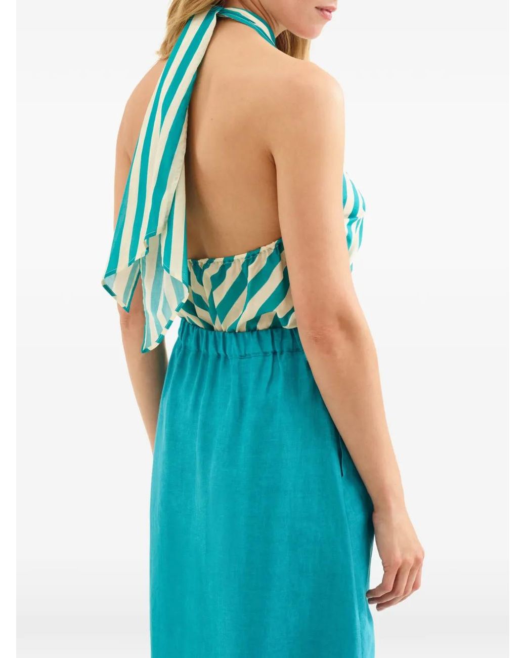 Eres Blue Striped-Pattern Halterneck Top