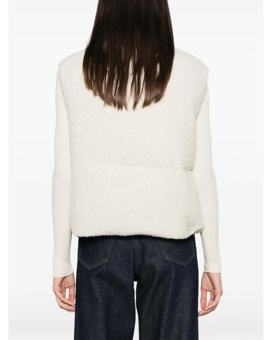 Herno White Sequin-Embellished Funnel-Neck Gilet