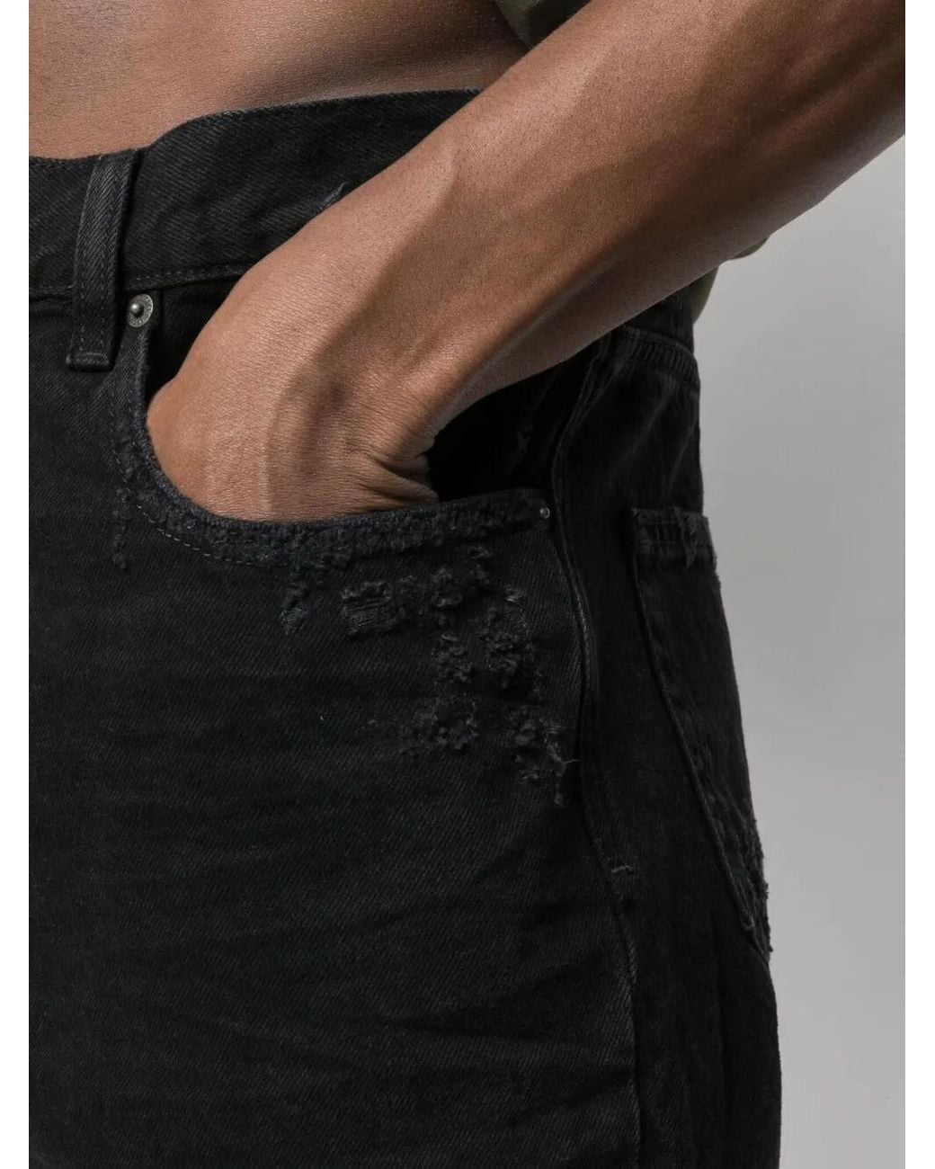 DIESEL Black Distressed Denim Shorts for men