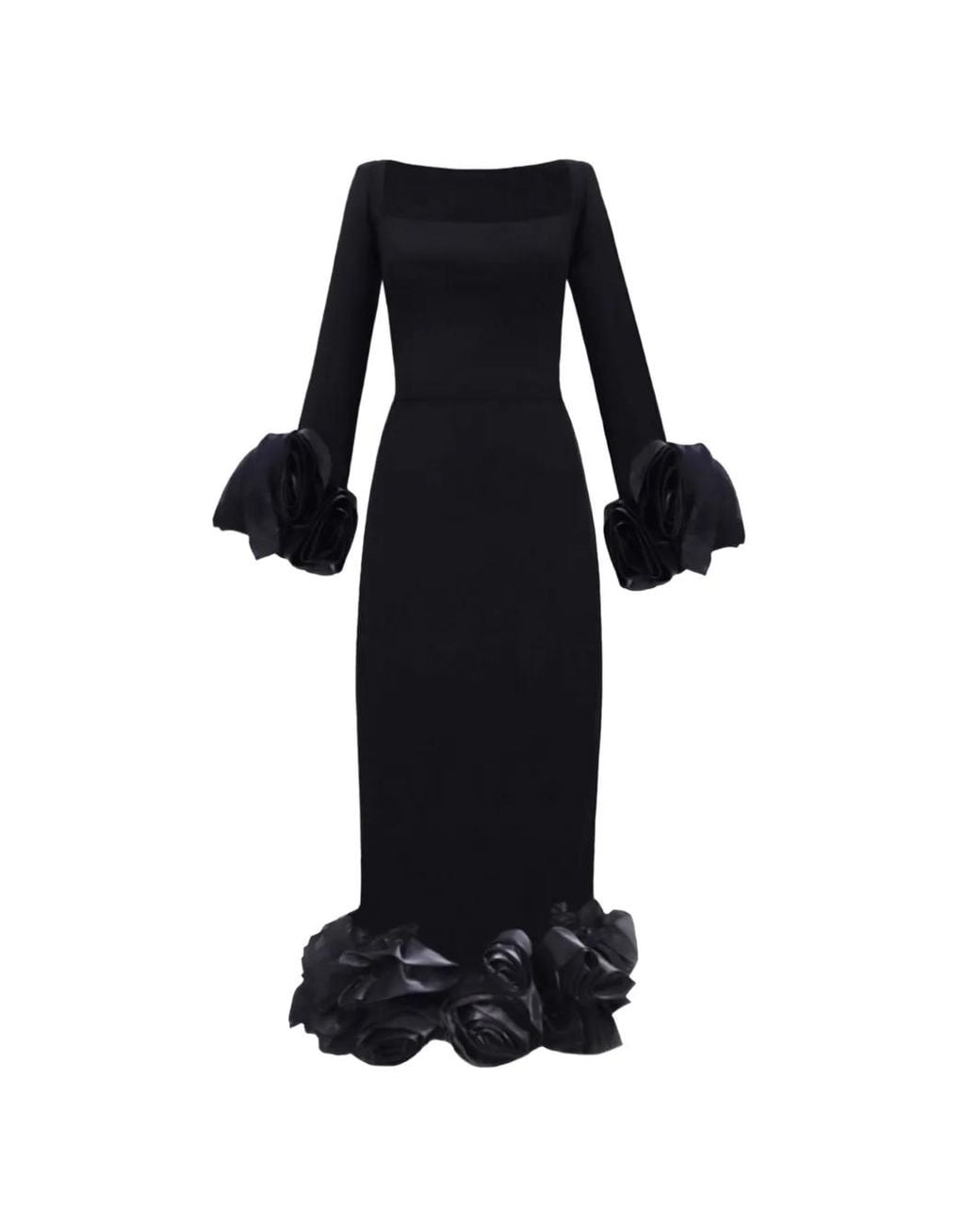 Gemy Maalouf Black Floral-Details Midi Dress